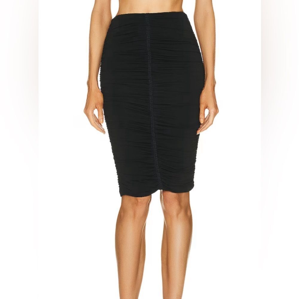 Givenchy Black Ruched Skirt. Black, high waisted, front embroidered midi 40 / 8